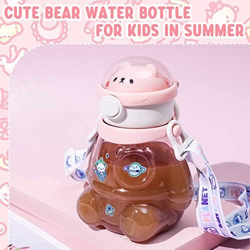 Xefinal Kawaii medvjeđa slamnata flaša vode, slatke flaše vode i naljepnice za flašu vode sa slamkom i remenom