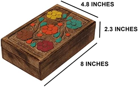 Etroves 8x5 Ručno rađeni drveni nakit Organizator Ručno rezbarena zadržava komunalna kutija / višenamjenski