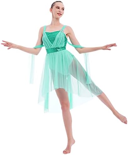 Afavoj ženskih suvremenih plesnih kostima Sequin Lyrical Dance haljina duga nepravilna tokava tulle chiffonska