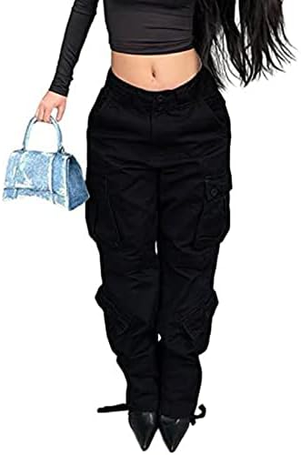 Wyeysyt ženske kargo pantalone Y2K široke pantalone sa više džepova visokog struka za hipi Salon