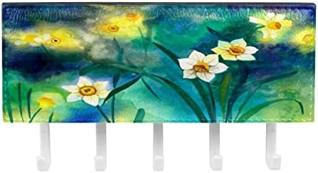 Ključ akvarelnog cvjetnog uzorka i držač pošte za zidove - Ključni vješalica s organizatorom pošte i 5 kuka,