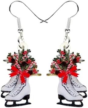 GANFANREN akril Božić klizaljke cvijet ukras naušnice Drop Dangle Božić Nova Godina Poklon nakit za žene