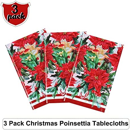 3 komada Božićne crvene i bijele Poinsettia Stolcloths Plastična Poinsettia Print Stoblecloths Svečane cvjetne