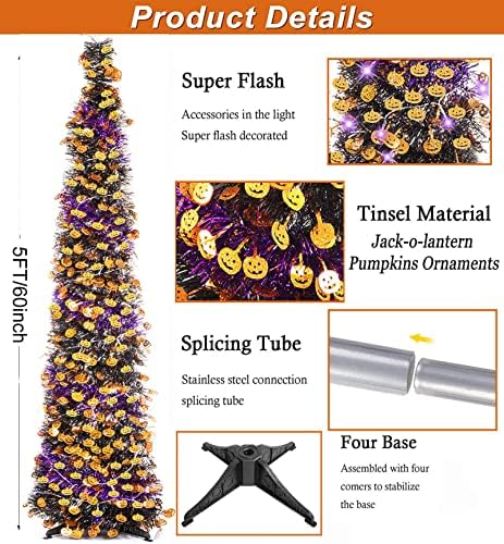 Hmasyo 5 ft Therben stablo Halloween Dan zahvalnosti sa 50 LED svjetla - Sklopivi skočni pop up bundeve