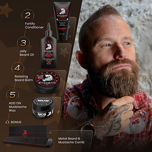 Bossman Complete Beard Kit-muški žele od ulja za bradu, Fortify regenerator za tuširanje, balzam, vosak