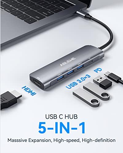 USB C Hub, ABLEWE USB C na HDMI Multiport Adapter, Thunderbolt 3 na HDMI Hub sa 4K HDMI, 3 * USB 3.0 i 100w