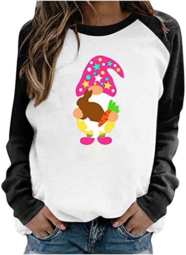 Funny patuljak Bunny štampane Uskršnje dukseve za žene trendi duge rukave Crewneck Shirts labave pulover