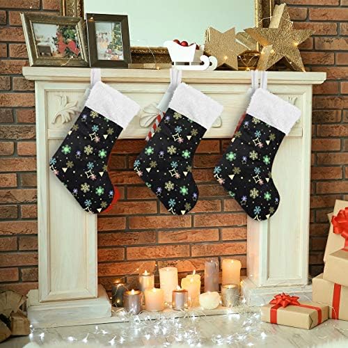 Alaza Božićne čarape Šarene snežne pahulje Klasično Personalizirano Veliki ukrasi za skladištenje za obiteljski