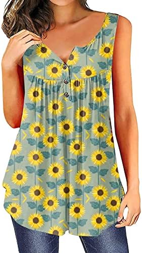Ženske praznične bluze 2023 Spring Sleeveless button ovratnik T Shirt Flower Printing Casual Womens Tank