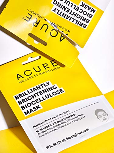 Acure Posvjetljujuća Biocelulozna Gel maska / Vegan | za svjetliji izgled | Niacinamide & amp; kelj-Vitamin