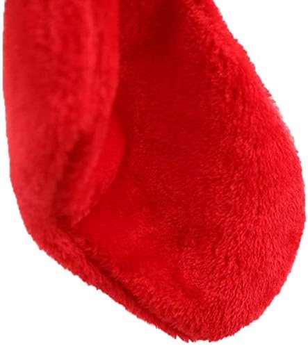 18 Crvena božićna čarapa sa bijelim plišanim manžetnom i crvenom visećem oznakom