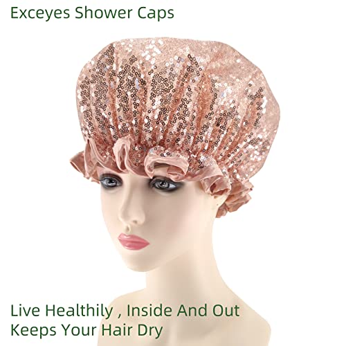 Exceyes luksuzna kapa za tuširanje, 2 kom vodootporne kape za tuširanje za žene s dugom kosom,izuzetno velika