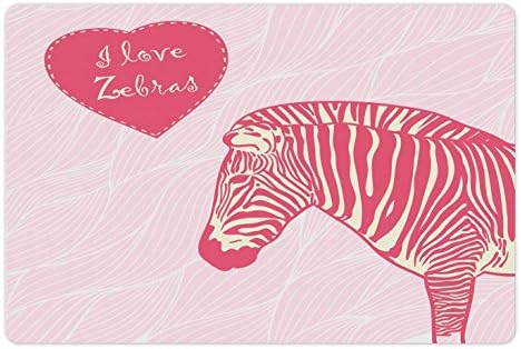 Ambesonne Pink Zebra prostirka za kućne ljubimce za hranu i vodu, volim zebre u heart Romantic Wilderness