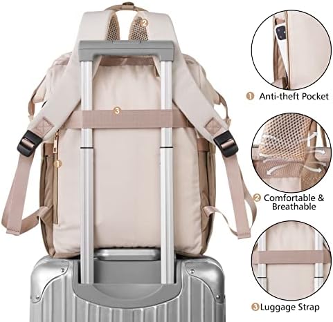 MOMUVO ruksak za laptop za žene torba za Laptop sa USB portom, torba za studentske knjige vodootporni ruksaci nastavnik doktor medicinska sestra radni ruksak elegantne putne torbe, odgovara 17-inčnom laptopu kaki bež
