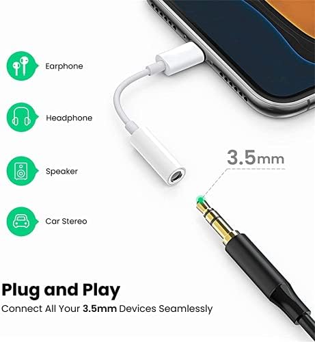 2 paket [Apple MFi Certified] za iPhone 3.5 mm Adapter za slušalice, munja na 3.5 mm priključak za slušalice/slušalice Konverter Audio aux Adapter Dongle za iPhone 12/11 / SE 2020 / XR/XS/X / 8 7, podrška iOS 14