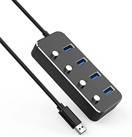 WJCCY Aluminium Alloy 4 Port USB 3.0 Hub Podkontrolni prekidač HUB 60 / 120cm kabl Upto 5Gbps Splitter