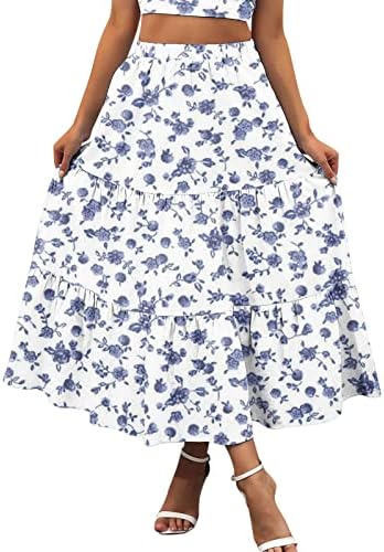 Lepršave plisirane Maxi Midi suknje za žene ljetna Casual Boho Maxi suknja jednobojne ljuljačke visokog