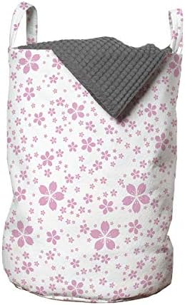 Ambesonne Cherry Blossom torba za pranje veša, ružičasto cveće na beloj pozadini devojke jednostavnog dizajna,