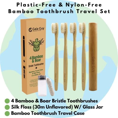Gaia Guy Zero otpadni zubni Set sa četkicama za zube od bambusa i Veprove dlake i svilenim koncem