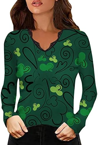 NOKMOPO ženske majice Dressy casual ženski modni casual sv. Patrickov dan tiskani majica s dugim rukavima čipka