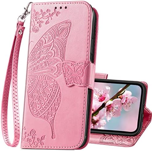 Dizajniran za iPhone 13 Pro case Wallet za žene, Flip Folio poklopac sa leptir reljefnom PU kožnom postoljem