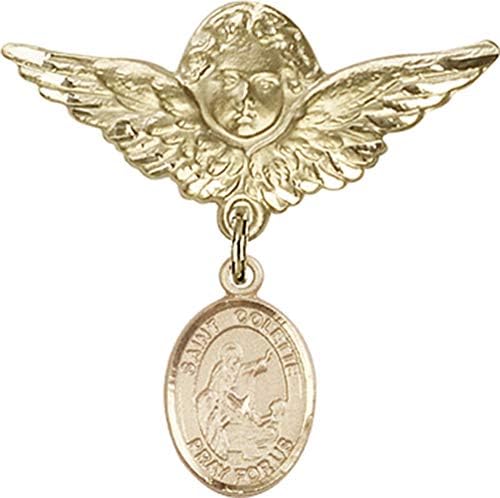 Jewels Obsession Baby Badge sa šarmom St. Colette i anđelom sa krilima značka / zlato ispunjena bebinom