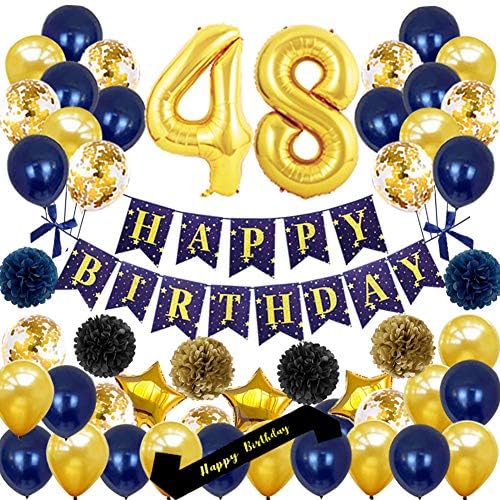 Yujiaonly 48. rođendanski ukrasi - sretan rođendan Banner zlato broj 48. Baloni Happy Rođendan Sash Latex