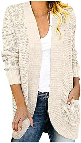 Daseis Womens Fall Cardigani džemperi s dugim rukavima Otvorena prednja odjeća u obliku kaputa od vafla