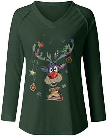 Božićni V majice za žene za žene Pismo grafike Štampani pulover casual udobne bluze s dugim rukavima