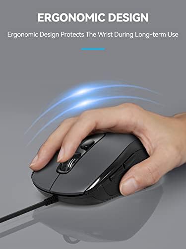 TECKNET žičani miš, USB žičani računarski miš, 3600dpi 4 podesiva nivoa, ergonomski miševi sa 6 dugmadi,