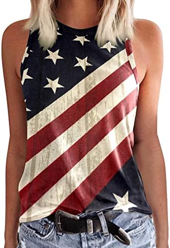 Košulje od 4. jula za žene USA zastave Ljetni bez rukava, rezervoar za O-izrez na vrhu zvijezde Striped