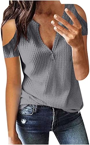 Košulja Žene 2023 Hladno ramena kratki rukav pamuk V izrez Plain Lounge Loot Fit opuštena fit top košulja