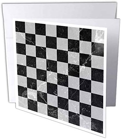 3drose slika crno-bijelog mramora teksturirane šahovske ploče-čestitka, 6 x 6 inča