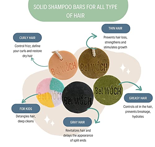 BEL WOCH Organski solid šampon prirodni orah - sive prekrivače, za sve vrste kose, njegovate, promovira rast i daje prirodno sjaj bez parabena, pljalata i sulfata