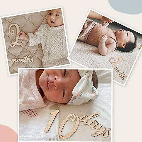 Promise Babe 19pcs baby Milestone Numbers Wooden milestone Photography Prop Wooden Milestone Monthly Card