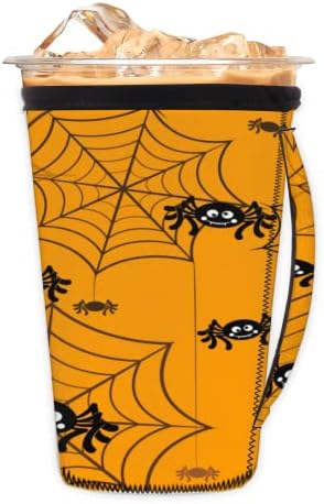 Halloween Spider Web Yellow Reusable Ledeni rukav za kavu s ručkom neoprenske čaše za sode, Latte, čaj, pića, pivo