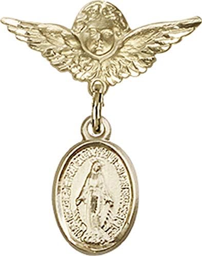 Jewels Obsession Baby značka sa čudesnim šarmom i Anđeo sa krilima značka / 14k Zlatna značka za bebe sa