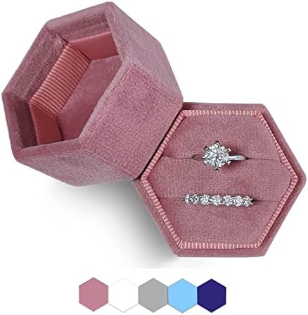 Velvet prsten kutija, šesterokutni držač zvona, dvostruki slotovi zvoni nakit nakita 2 utor za prijedlog, angažman, vjenčanje