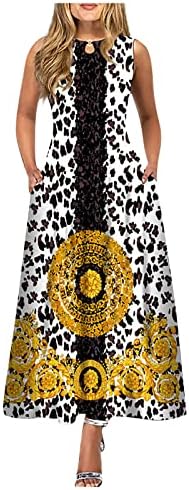 Fragarn haljina za žene elegantna, ženska Casual štampa veliki hem Dresswave okrugli vrat dugačka haljina