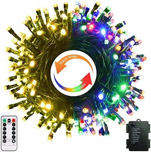100 LED Božić žičana svjetla na baterije, bajkovita svjetla koja mijenjaju dvije boje 33Ft zelena žica s
