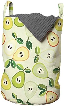 Lunarable voćna torba za veš, ravni dizajn šareni presjek sočnih krušaka sa nasumičnim poravnanjem, korpa