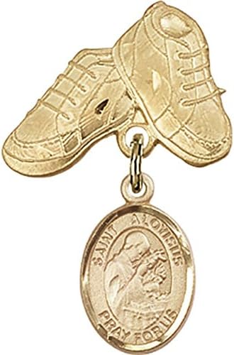 Zlatna značka za bebe sa šarmom St. Aloysius Gonzaga i iglom za dječje čizme 1 X 5/8 inča