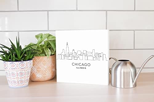 Minimalistički B & W Illinois Chicago Skyline, Joyride Domaći dekor, Znak drveta, 10 x10 koji se prikazuje,