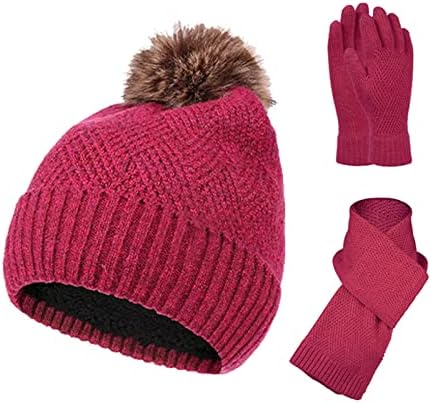 Keusn Winter kape za žene vunene kuglice plišani plesnog šešira tri komada odijelo od vune pletene tople