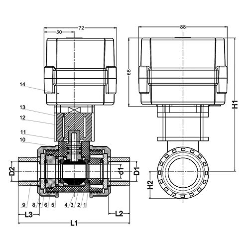 Dvosmjerna dvožična kontrola normalno zatvorena 3/4 inča DN20 AC/DC110-230V PVC motorizovani kuglasti ventil