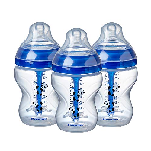 Tommee Tippee bočice za bebe protiv kolika, bradavica nalik grudima sporog protoka i jedinstveni sistem za odzračivanje protiv kolika, 9oz, 3 Count, plave Pande
