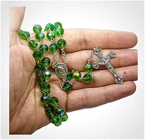 Nazareth Store zelene kristalne perle Katolička brojanica ogrlica Sveta Marija medalja & amp; krst Raspelo,
