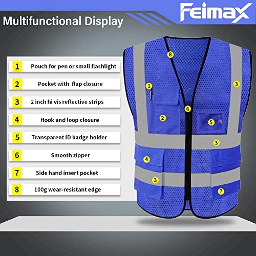 Feimax visoke vidljivosti sigurnosni prsluk reflektirajuće radne prsluke za muškarce žena sa džepovima i