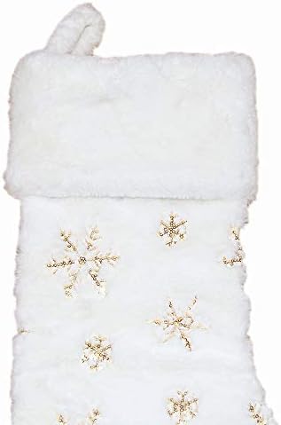 Mrxlwhome božićne čarape, bijeli plišani 18 inča sa zlatom sjajnim snijegom, klasičnim velikim ukrasima