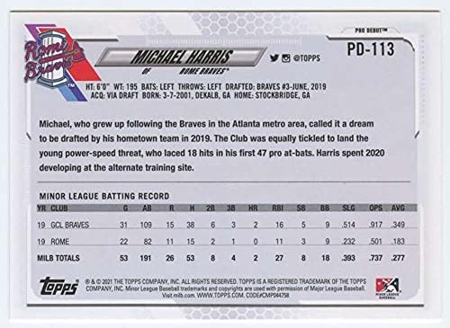 2021 TOPPS PRO dezna PD-113 Michael Harris Rim Braves RC Rookie bejzbol trgovačka kartica